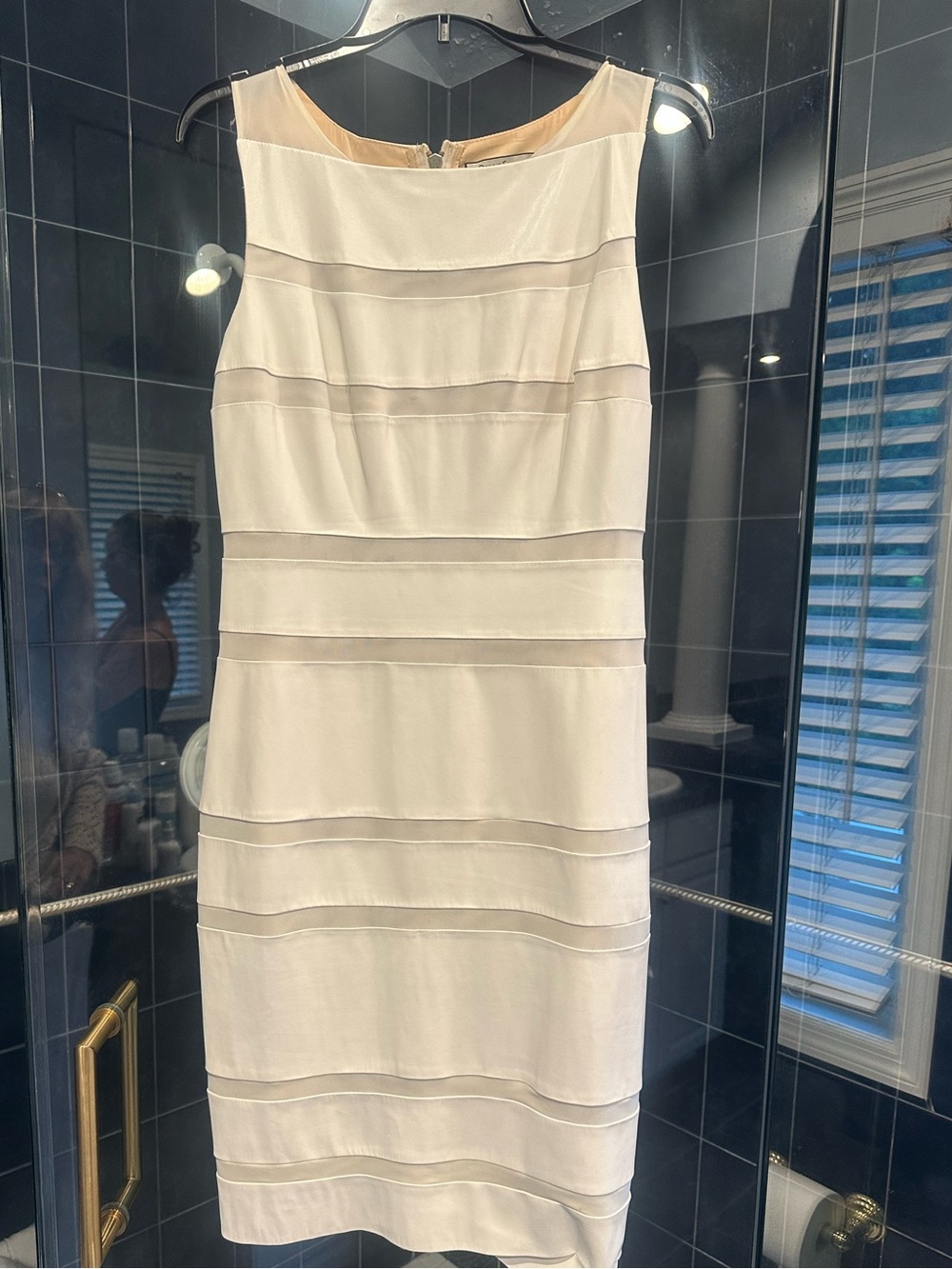 Sleeveless Cream Band-Detail Sheath Dress